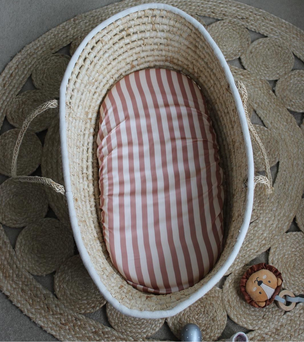 Rhubarb Stripe Bamboo Moses Basket Sheet